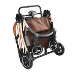 2-in-1 Foldable Pet Stroller with Sun Canopy - Khaki & Gold