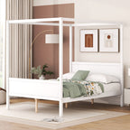 Canopy Platform Bed with Headboard and Footboard, Slat Support Leg - Queen