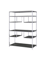 Gray Oak Bookshelf with Chrome Frame and 7 Open Shelves - Gray