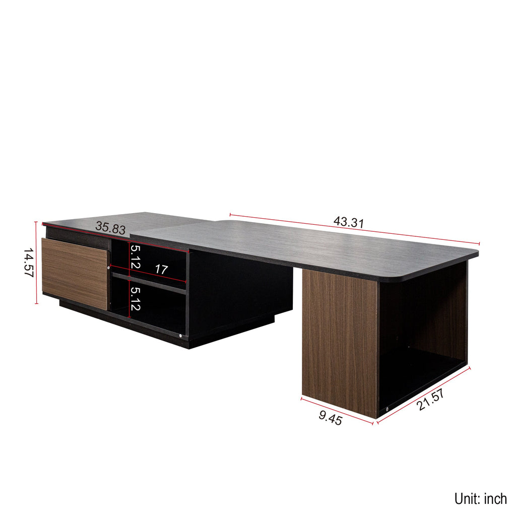 Extendable Coffee Table with Storage Drawers - Melamine Finish