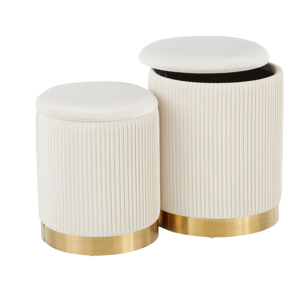 Contemporary Nesting Pleated Ottoman Set with Pleated Upholstery - Multiple Colors
