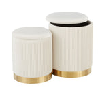 Contemporary Nesting Pleated Ottoman Set with Pleated Upholstery - Multiple Colors
