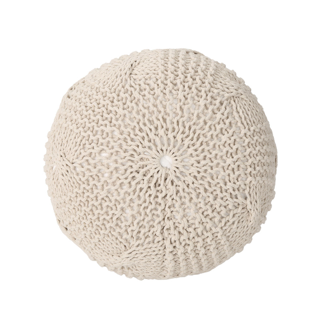Knitted Round Pouf with Polystyrene Bead Fill - Beige or Dark Gray
