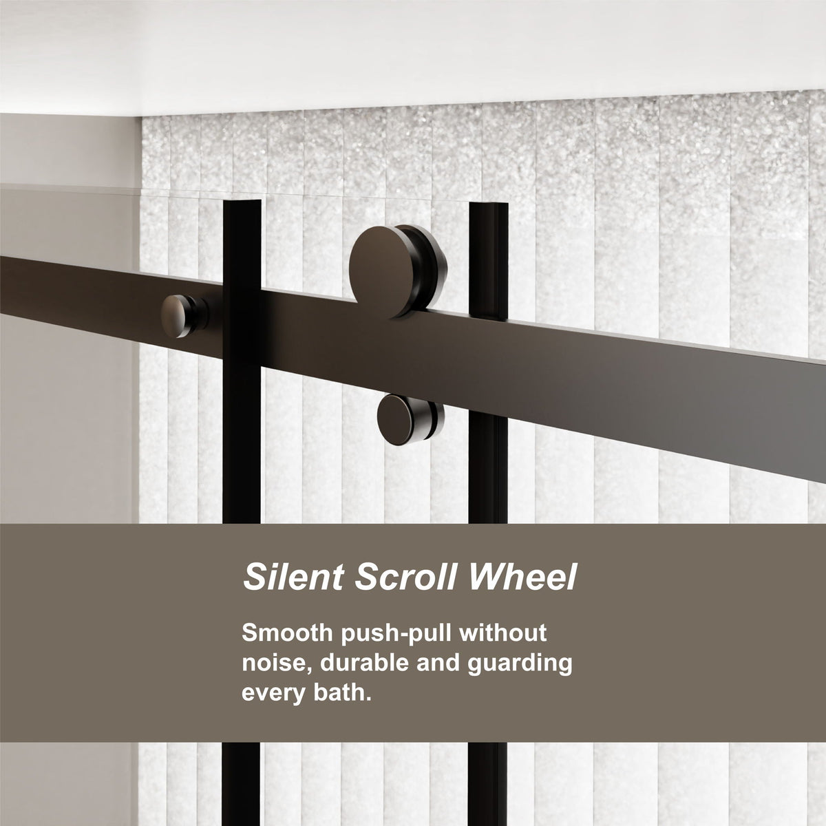 Frameless Shower Door Single Sliding with Zinc Roller Rail System - Black