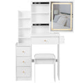 White Vanity Set with USB Power Station and Cushioned Stool