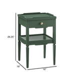 1 Drawer Nightstand with Solid Wood Frame - Blue, Dark Green, or White