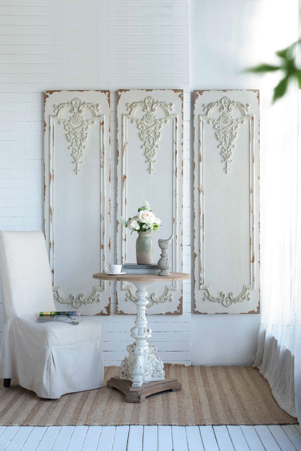 Large Wooden Rectangle Hanging Panels - Set of 3, White