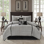 Grey 7 Piece Faux Suede Comforter Set with Pintuck Design - Full