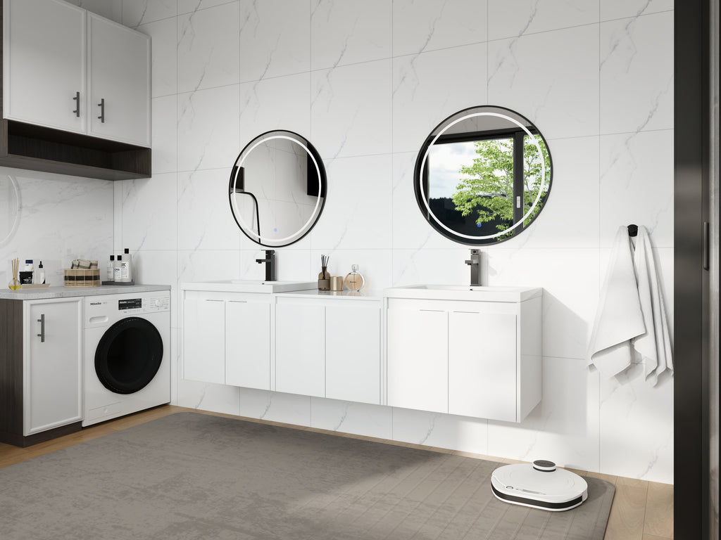 72-Inch Bathroom Vanity with Resin Sink and Soft Close Doors - Glossy White