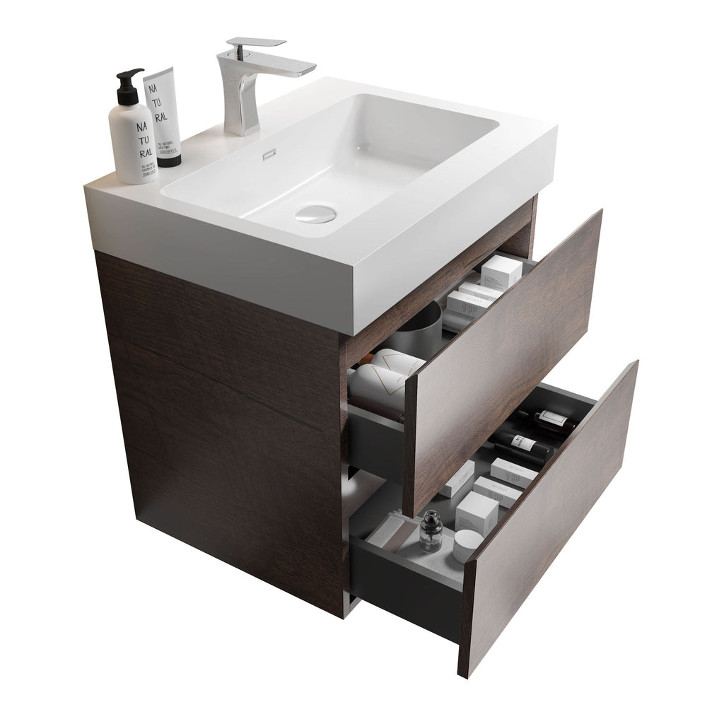Alice Wall-Mounted Bathroom Vanity with Integrated Sink - Black or White