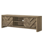 Chevron Patterned Living Room TV Stand with Sliding Doors - Light Brown