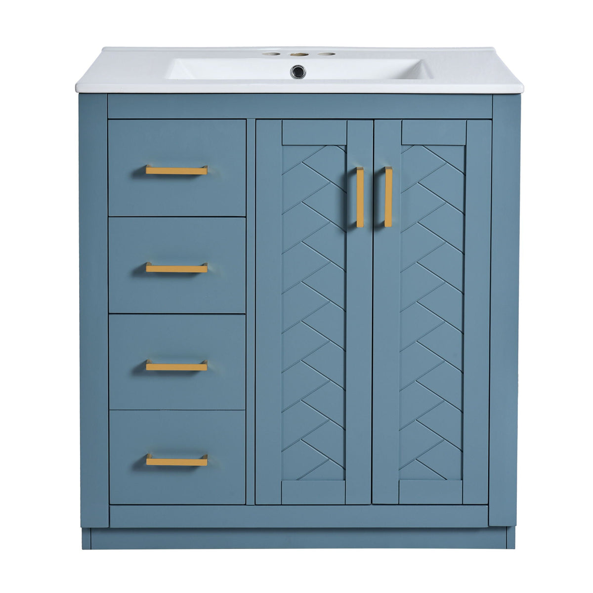 Ceramic Sink Vanity Combo with 3 Drawers and Soft Closing Doors - 30"