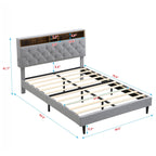 Modern Upholstered Platform Bed Frame with USB Ports - Gray or Dark Gray