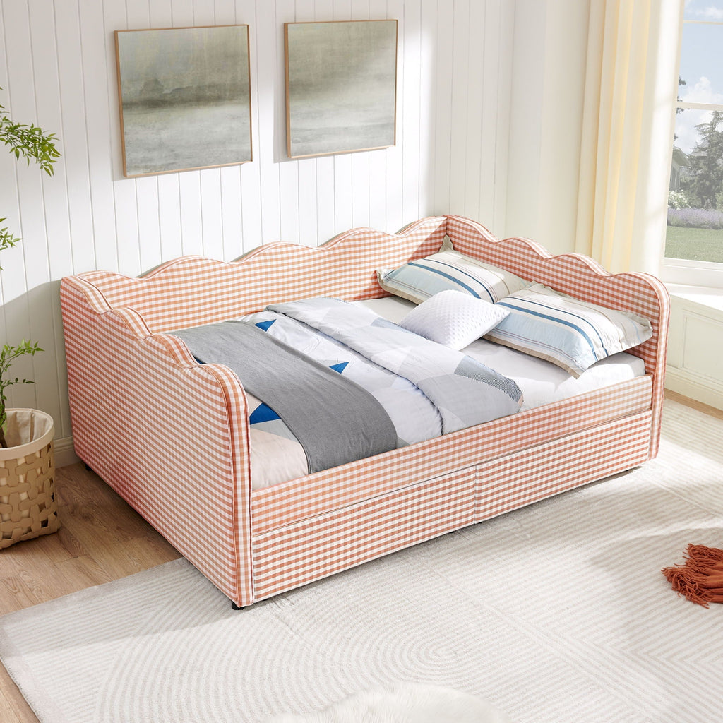Gingham Daybed with USB Charging Port and Wave-Shaped Design - Multiple Colors