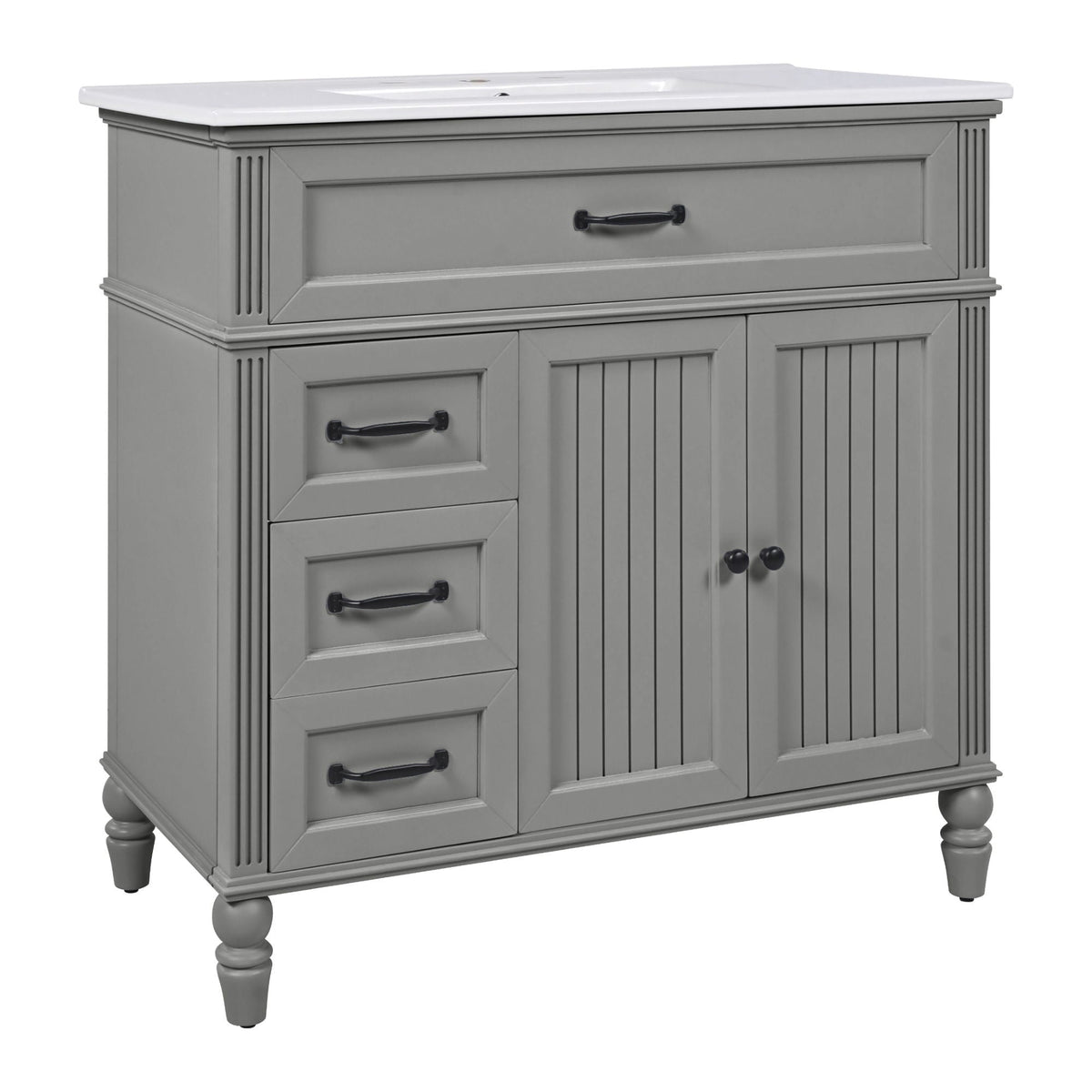 Bathroom Vanity With Sink and Drawers - Freestanding Solid Wood Cabinet