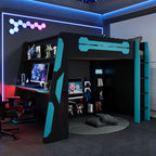 Full Size Wood Loft Bed with Desk and RGB Light - Cloud