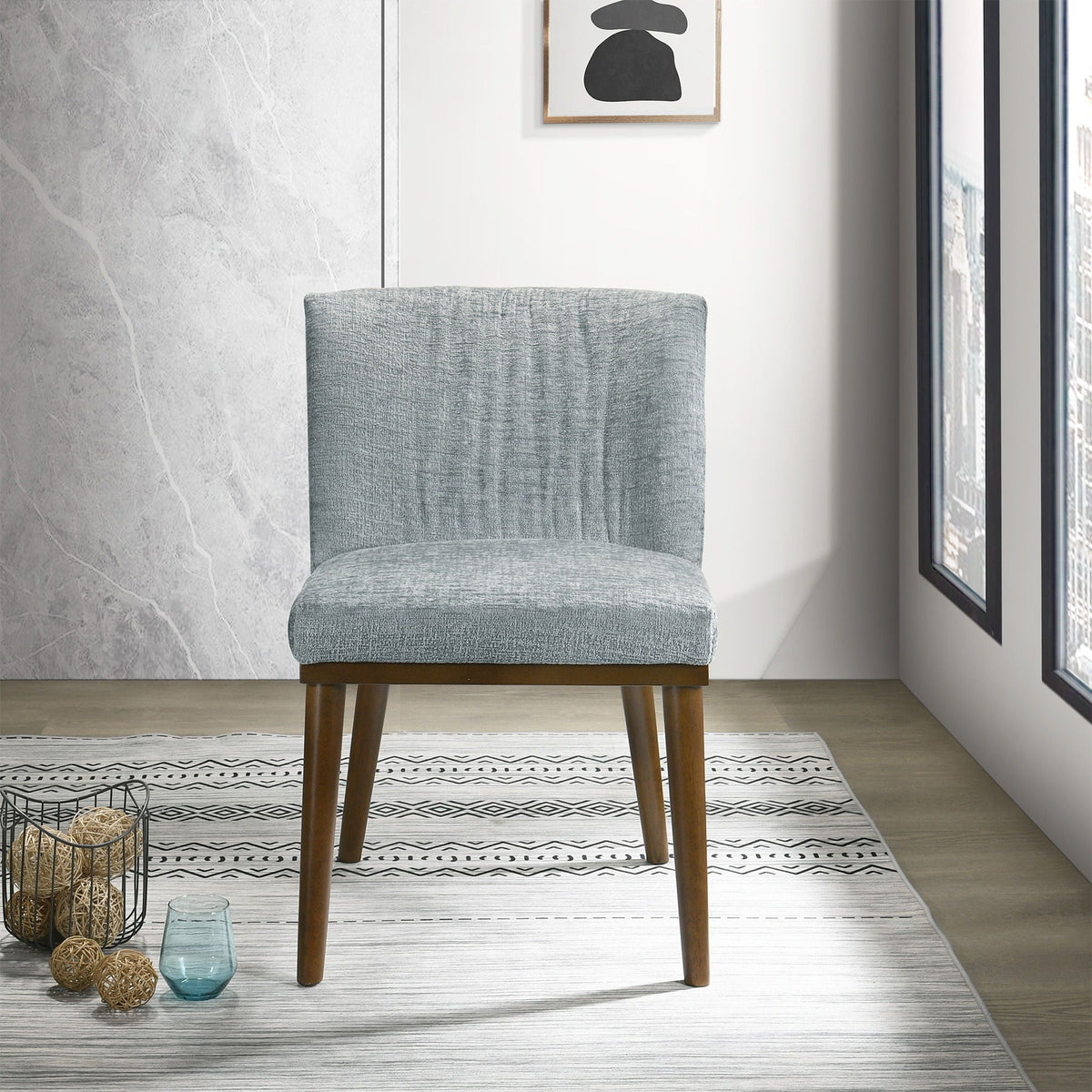 Mid-Century Dining Chair Set of 2 with Solid Wood Frame - Dark Gray or White