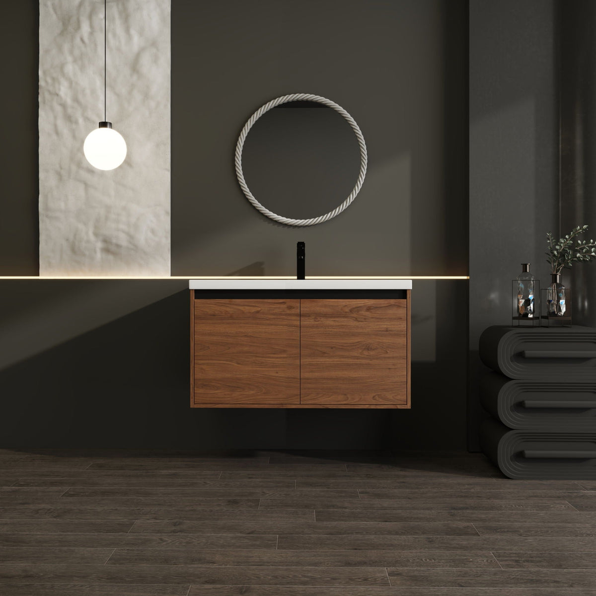 Bathroom Vanity Set with Resin Countertop Sink - Dark Brown