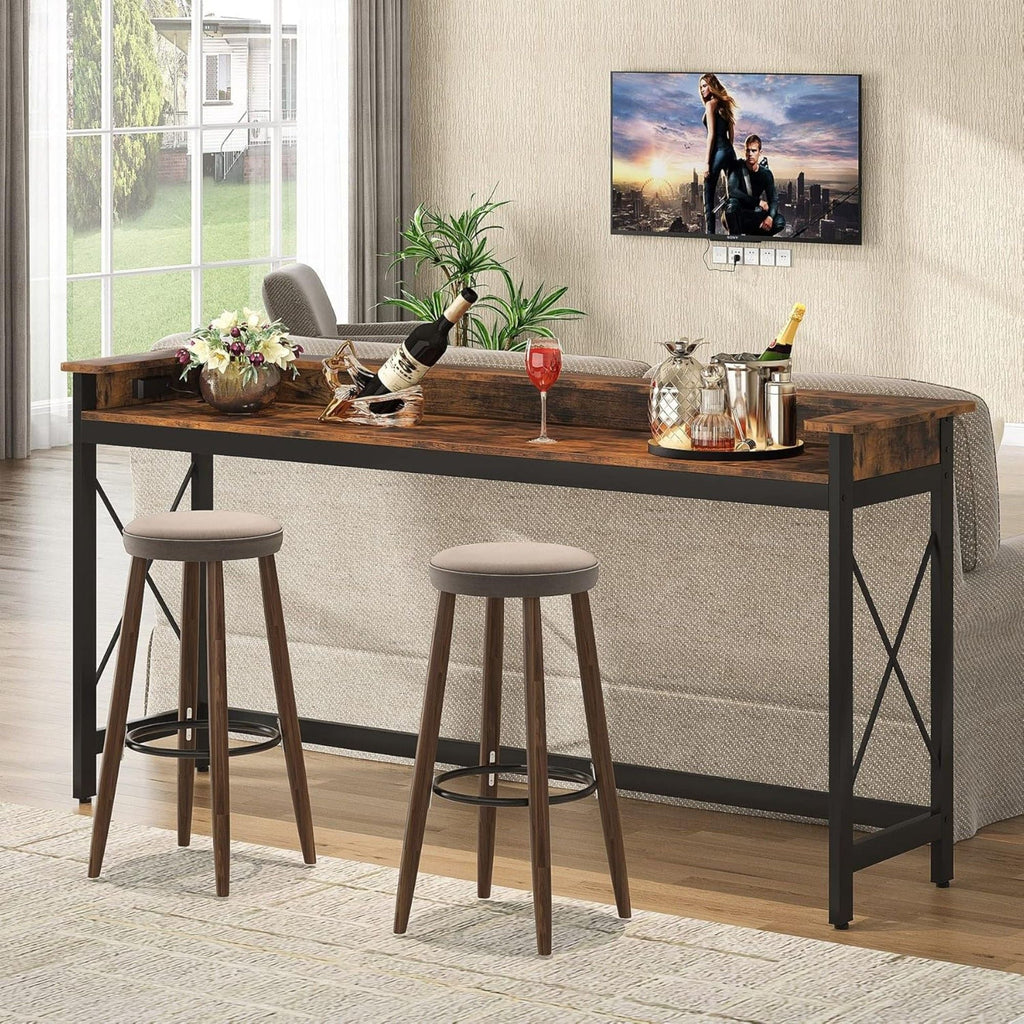 Extra Long Console Table with Charging Station - Brown/Black