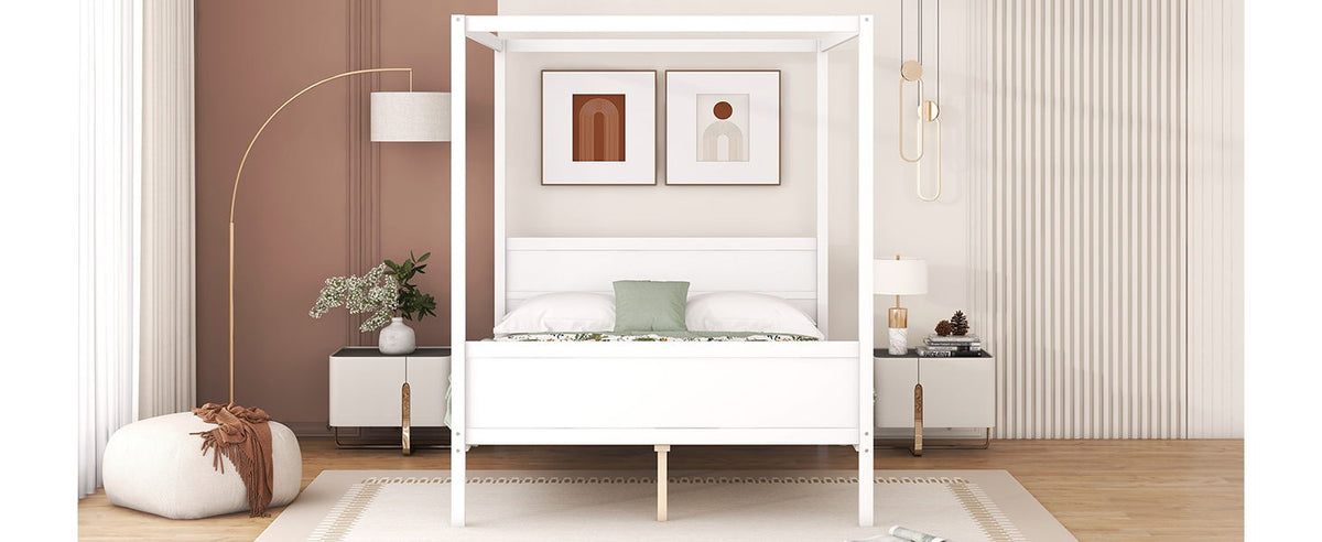 Canopy Platform Bed with Headboard and Footboard, Slat Support Leg - Queen