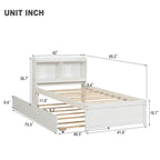 Twin Bed With Trundle and Bookcase Headboard - Wood Frame, Multiple Colors