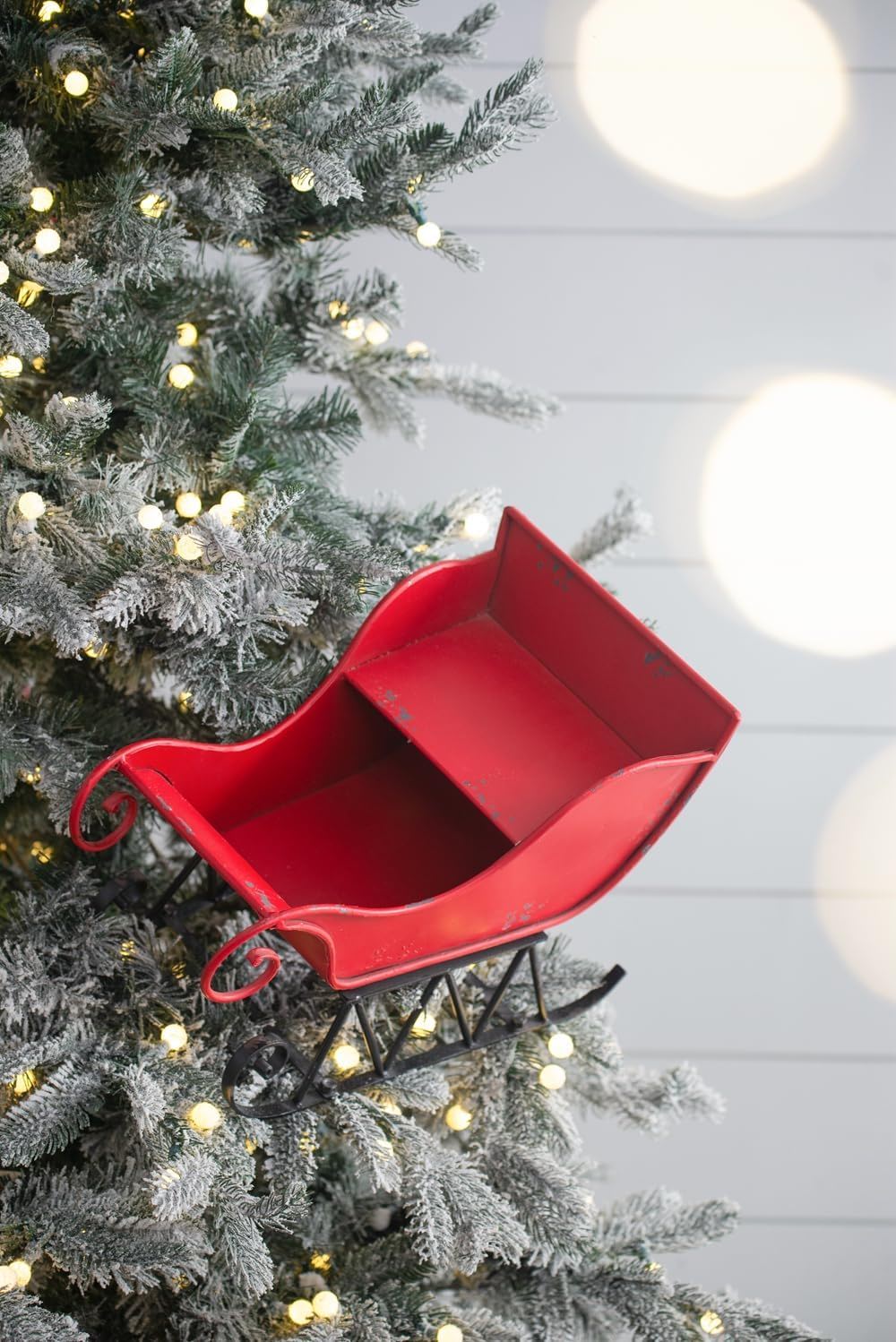 Red Iron Christmas Santa Sleigh Decoration with Durable Iron Construction