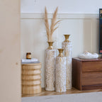 White / Gold Metal Floor Vases Set of 3 with Durable Modern Design