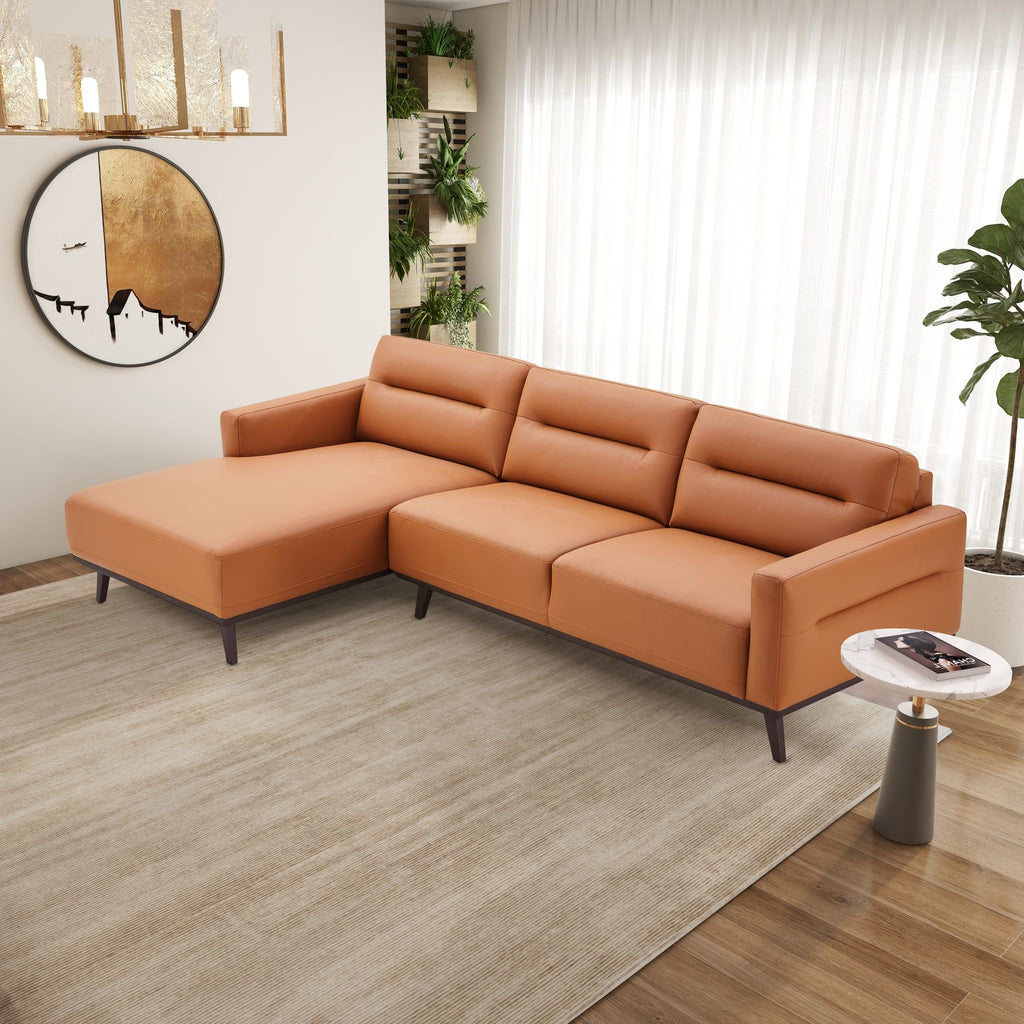 L-Shaped Sectional Couch with Solid Wood Frame and Vegan Upholstery - Yellow or Light Brown