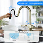 High Arc Pull Down Kitchen Faucet with Built-In Shelf - Pearl Silver or Gold