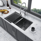 Double Bowl Undermount Kitchen Sink with Deep Dual Basins - Gunmetal Black