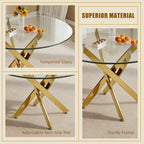 Modern Round Dining Table with Metal Frame - Pearl Silver, Gold, or White