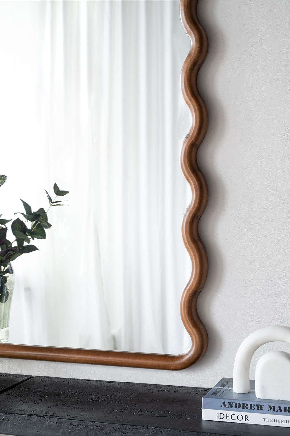 Wood Mirror With Unique Frame - Full-Length Arched Mirror with Pine Frame - Brown