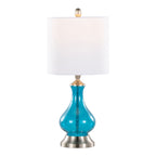 Contemporary Table Lamp with Seeded Glass - Clear Sapphire Blue / Nickel / White