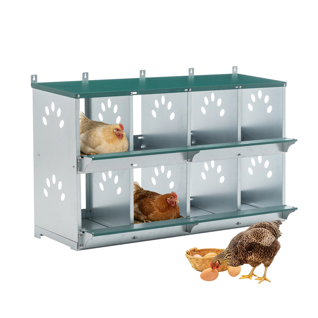 8 Compartment Chicken Nesting Boxes with Wall Mount - Green