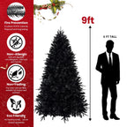 6-Foot Pre-Lit Black Christmas Tree with 350 LED Lights - Black