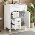 Compact Bathroom Vanity with Ceramic Sink and Storage Drawers - White, Green, Black