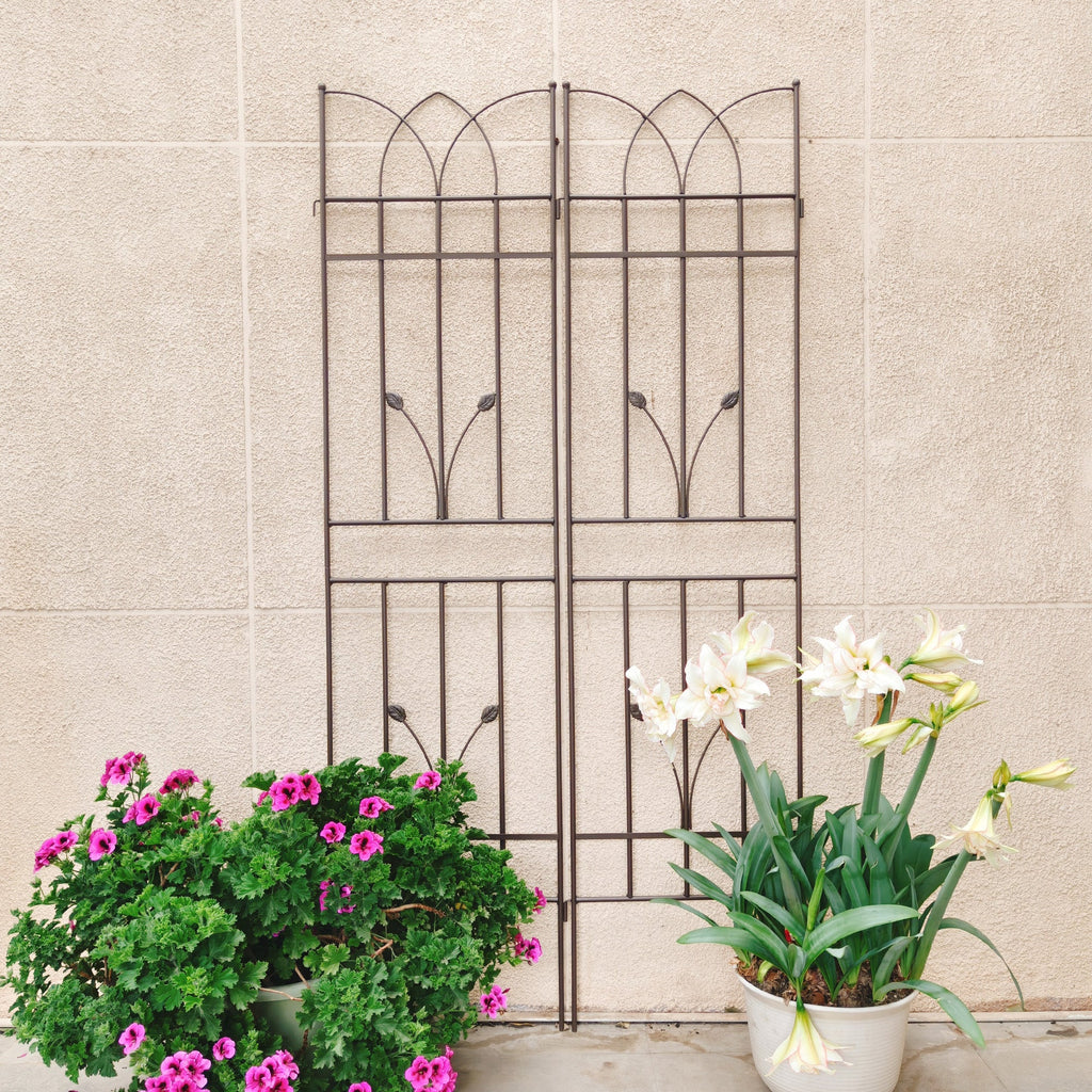 4 Pack Metal Garden Trellis with Rustproof Iron Support - Brown or Black