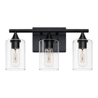 3-Light Matte Bathroom Vanity Wall Light with Clear Glass Shades - Black
