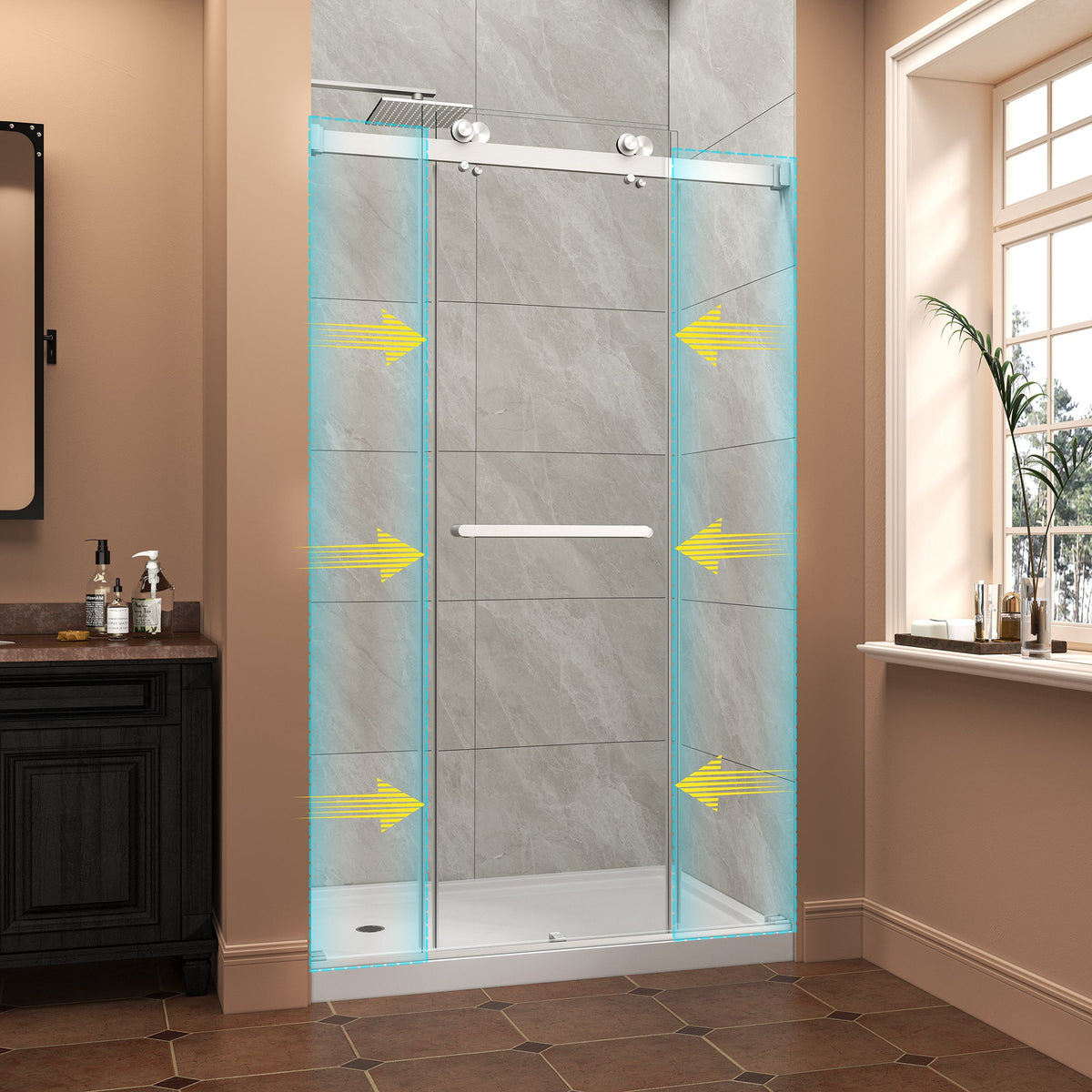 Brushed Nickel Frameless Sliding Shower Door with Double Bypass - 43-48" W x 76" H