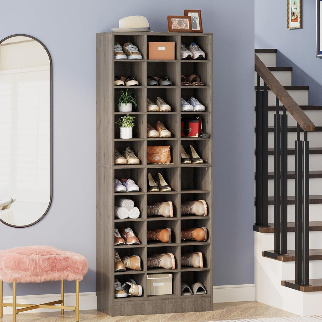 10 Tier Shoe Storage Cabinet with 30 Cubbies - Wood - Multiple Colors
