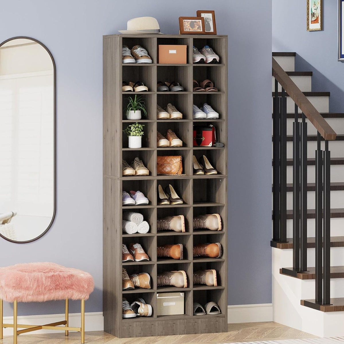 10 Tier Shoe Storage Cabinet with 30 Cubbies - Wood - Multiple Colors