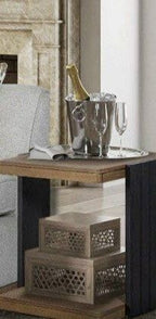 Black Channel Chairside Table with Storage Shelf