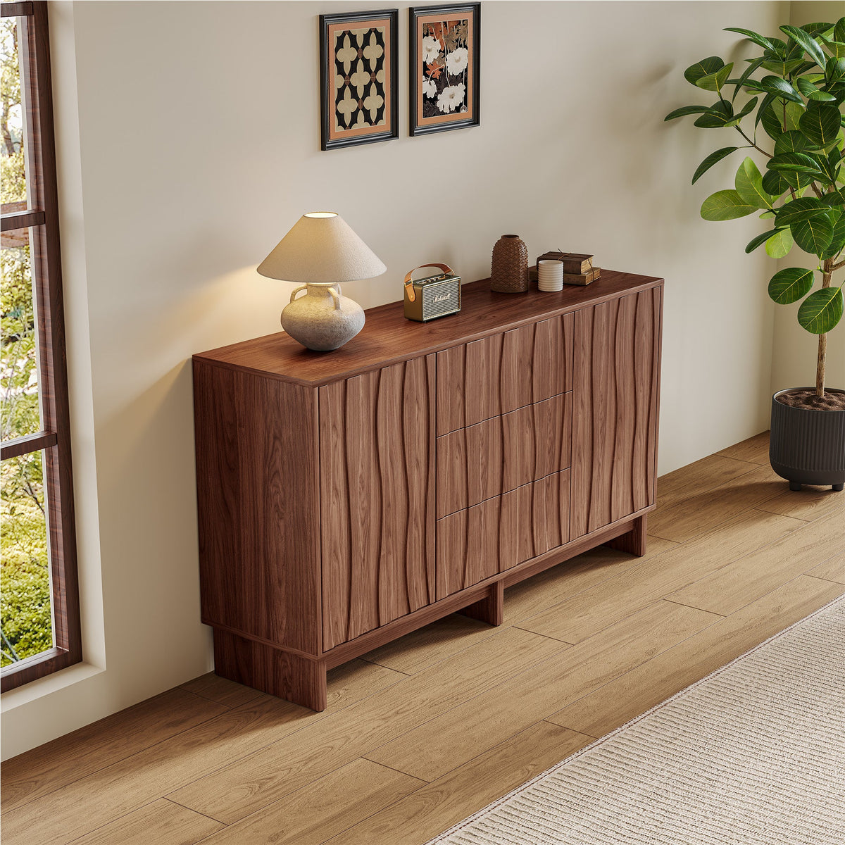59.1" Buffet Sideboard with 2 Doors and 3 Drawers - Walnut