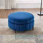 Upholstered Storage Ottoman with Reversible Lid - Channel Tufted Pumpkin Shape