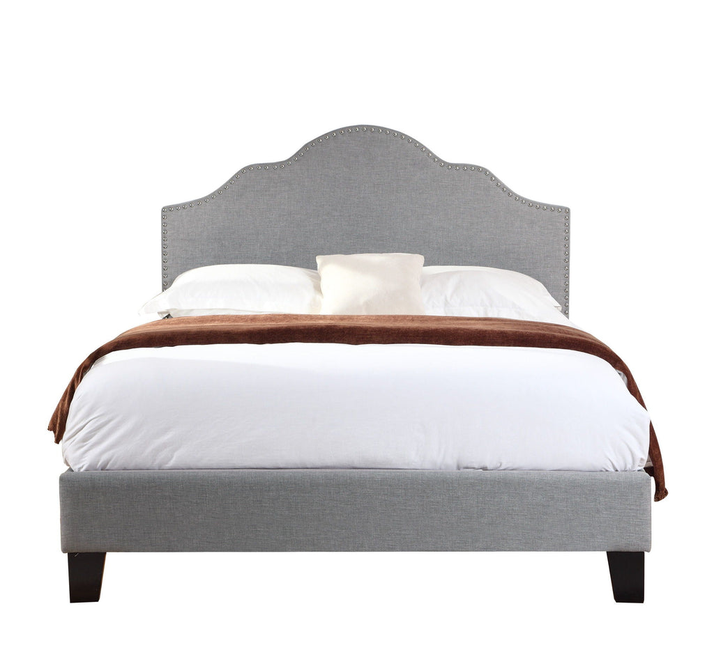 Fabric Upholstered Bed with Padded Headboard – Full or Queen, Gray or Dark Gray