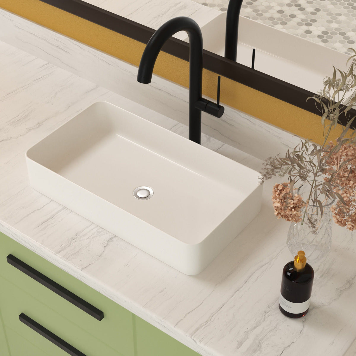 Modern Ceramic Rectangular Bathroom Vessel Sink with European Design - White or Black