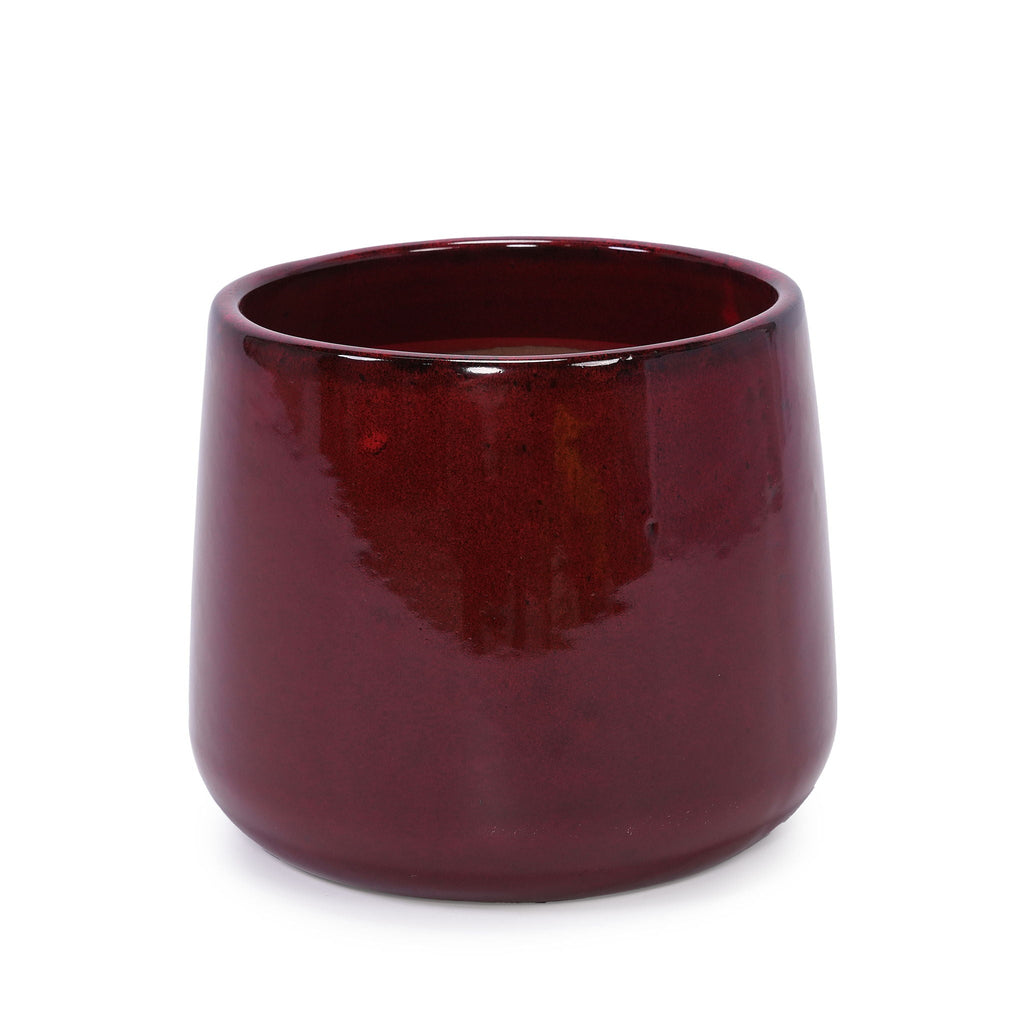 Bean Paste Red 4-Piece Ceramic Planter Pot Set with Drainage Hole - Indoor Outdoor