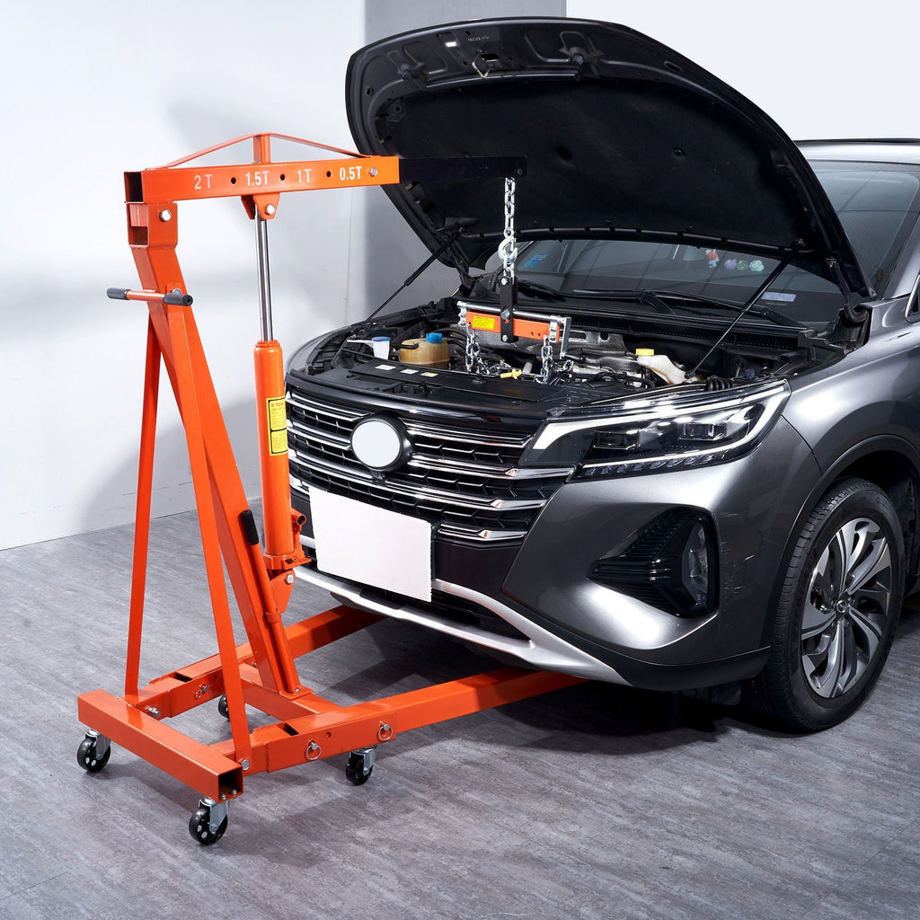 2 Ton Hydraulic Engine Hoist with Foldable Design - Orange