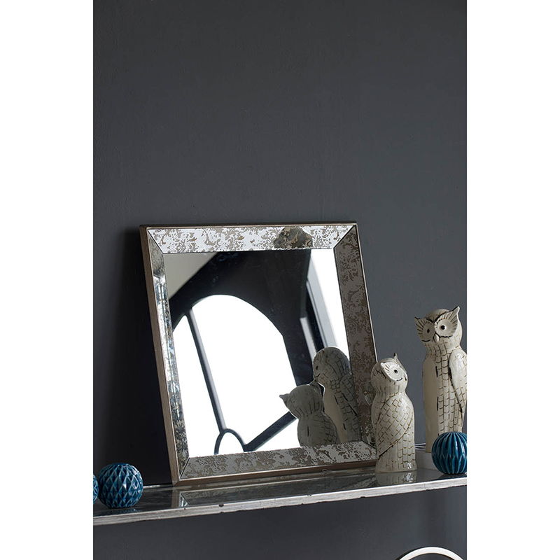Antique Rectangle Mirror with Floral Accents - Pearl Silver