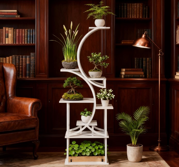 White S-Shaped Plant Stand with 8 Tiers - White